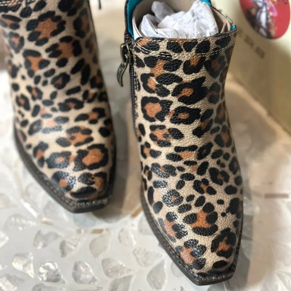 Ariat Lil’ Stompers “Lucy” Leopard Print Toddler Western Cowboy Booties Size 6